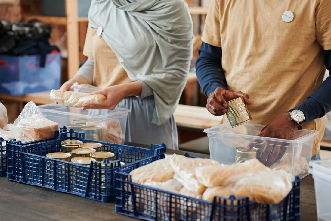 Volunteers organising food donations